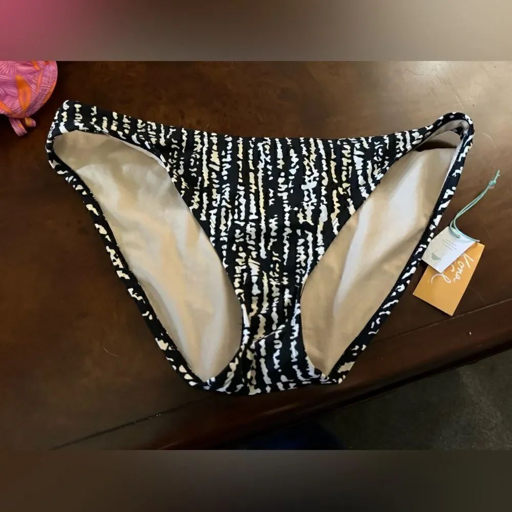 Kona Sol Black White Speckle Medium Coverage Bikini Bottom NWT Size L